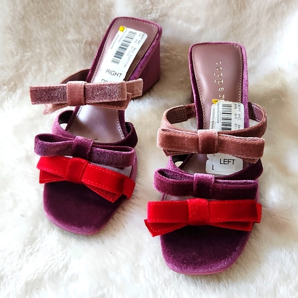 Copper Key Primrose Color Block Three Strap Bow Velvet Sandals SZ 6..5 NEW - Picture 7 of 9